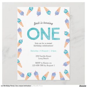 1st Birthday Party Ice cream invitation