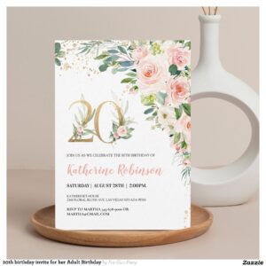 20th birthday invite for her Adult Birthday