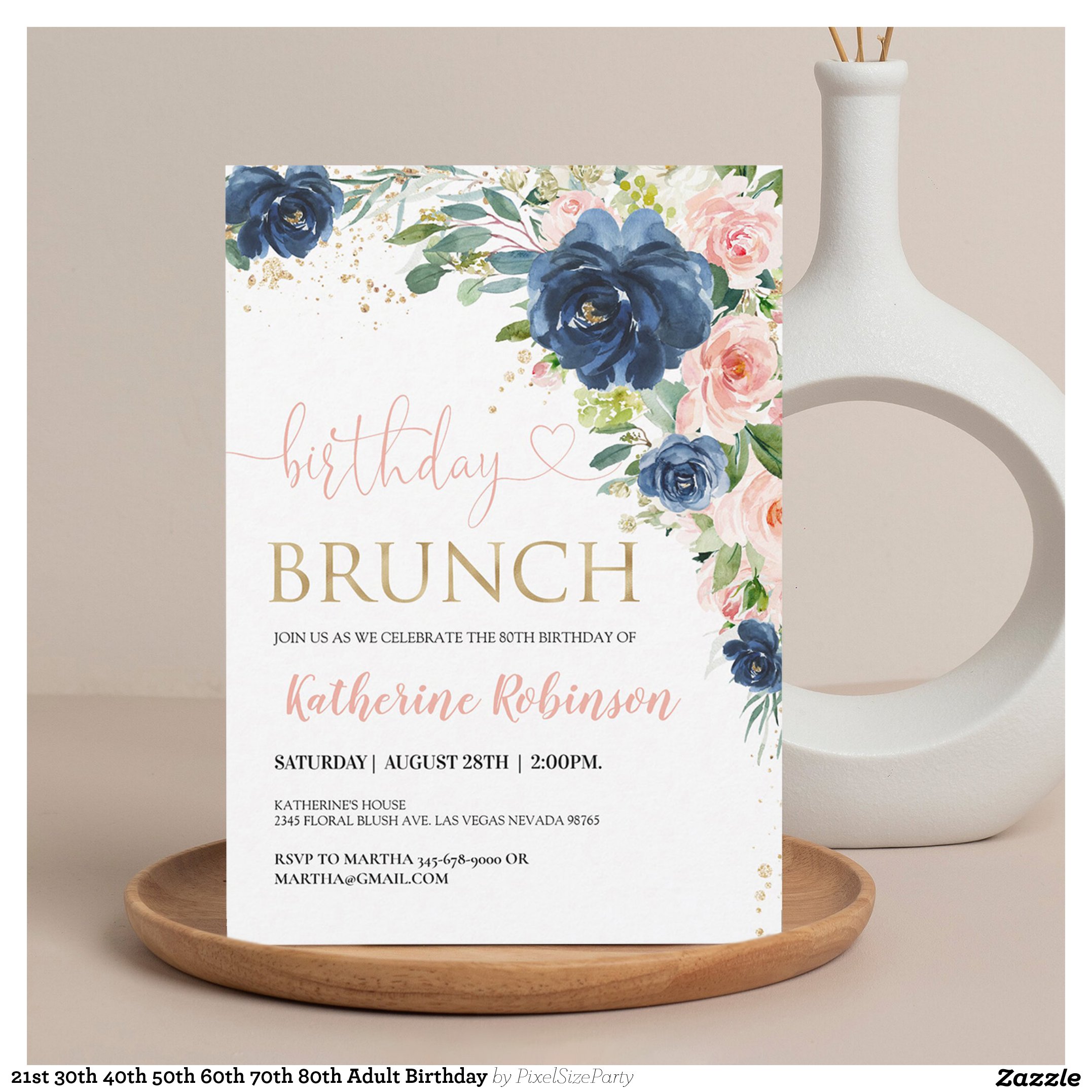 21st 30th 40th 50th 60th 70th 80th Adult Birthday Invitation