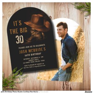 30th_birthday_photo_rustic_cowboy_hat_boots_invitation-r_zhekfw_2154 30th Birthday Photo Rustic Cowboy Hat Boots Invitation