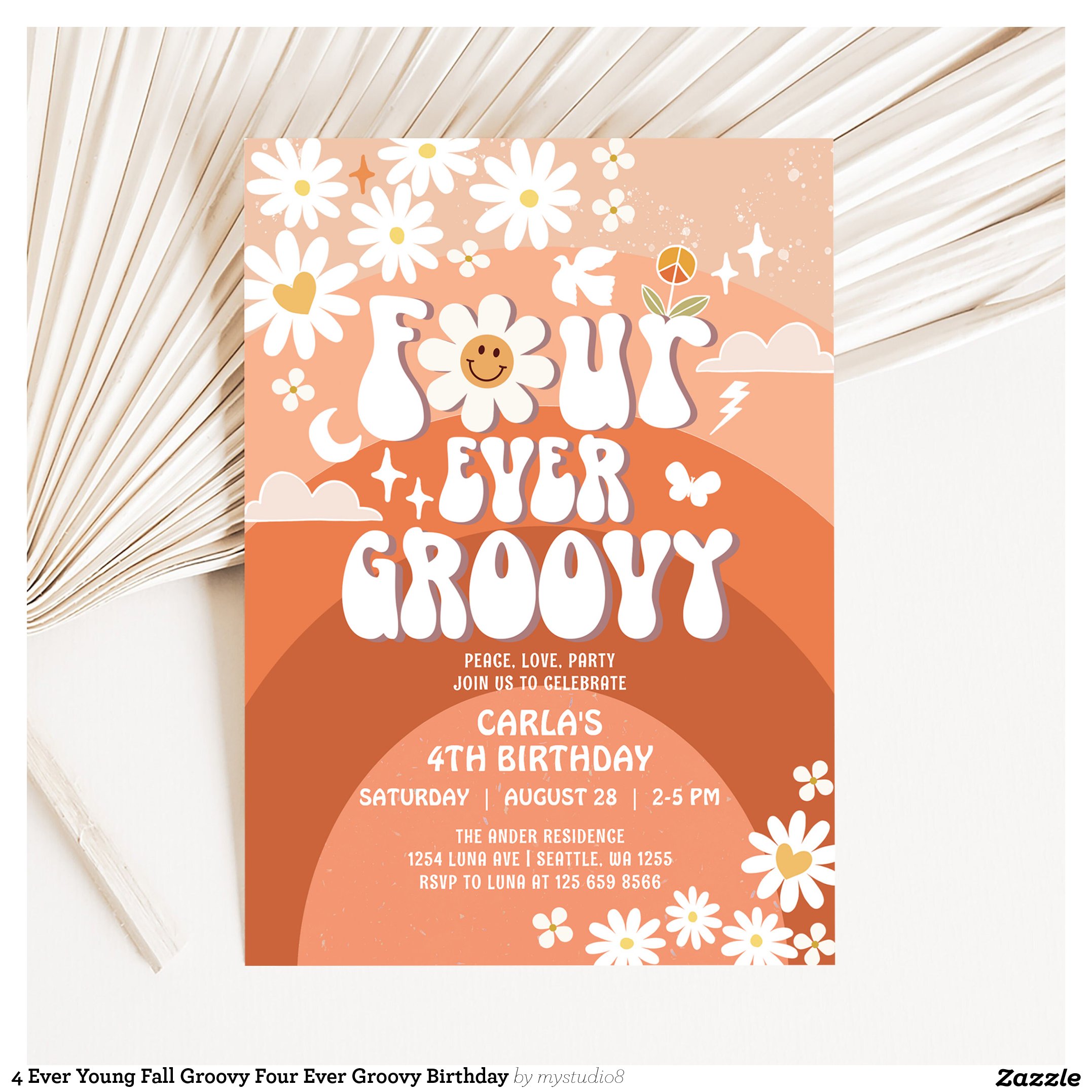 4 Ever Young Fall Groovy Four Ever Groovy Birthday Invitation