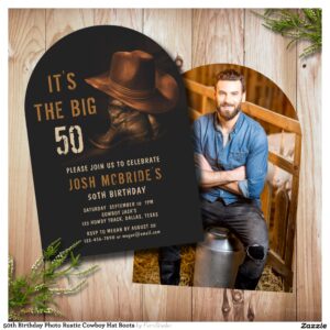 50th_birthday_photo_rustic_cowboy_hat_boots_invitation-r_zhekbw_2154 50th Birthday Photo Rustic Cowboy Hat Boots Invitation