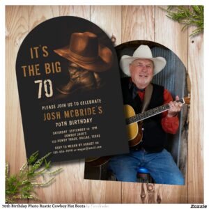 70th_birthday_photo_rustic_cowboy_hat_boots_invitation-r_zhekx4_2154 70th Birthday Photo Rustic Cowboy Hat Boots Invitation
