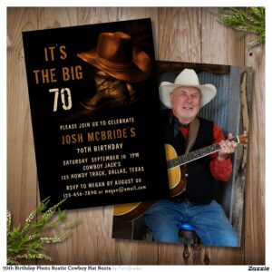 70th_birthday_photo_rustic_cowboy_hat_boots_invitation-r_zhkvac_2154 70th Birthday Photo Rustic Cowboy Hat Boots Invitation