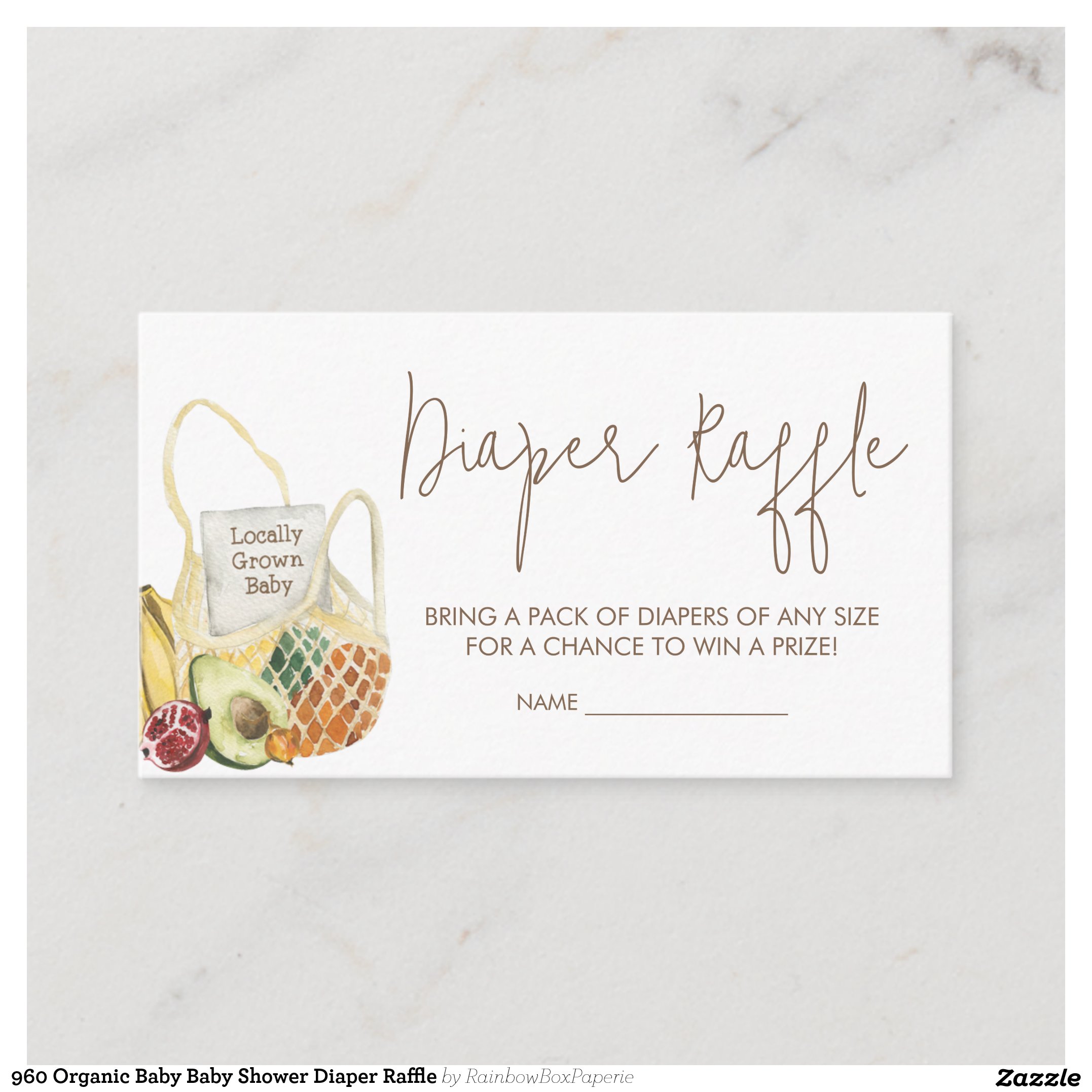 960 Organic Baby Baby Shower Diaper Raffle Enclosure Card