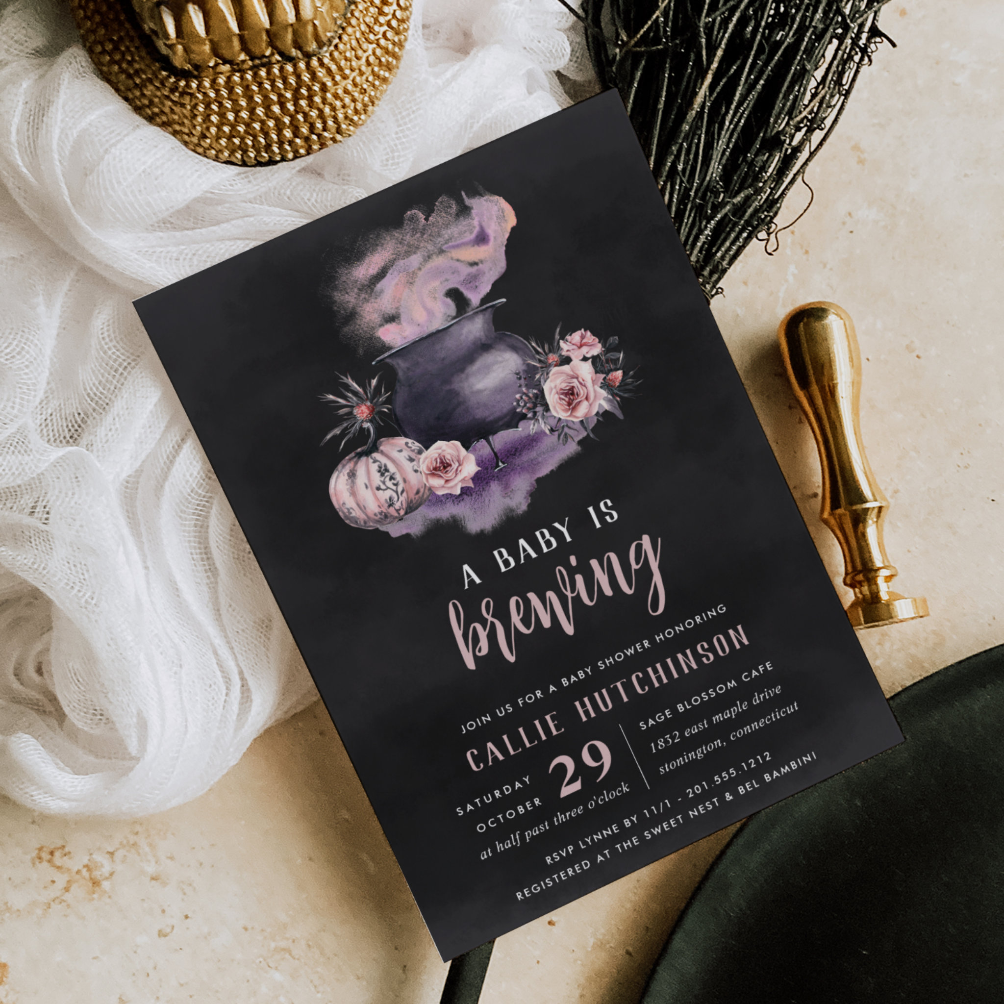 A Baby Is Brewing Cute Halloween Baby Shower Invitation