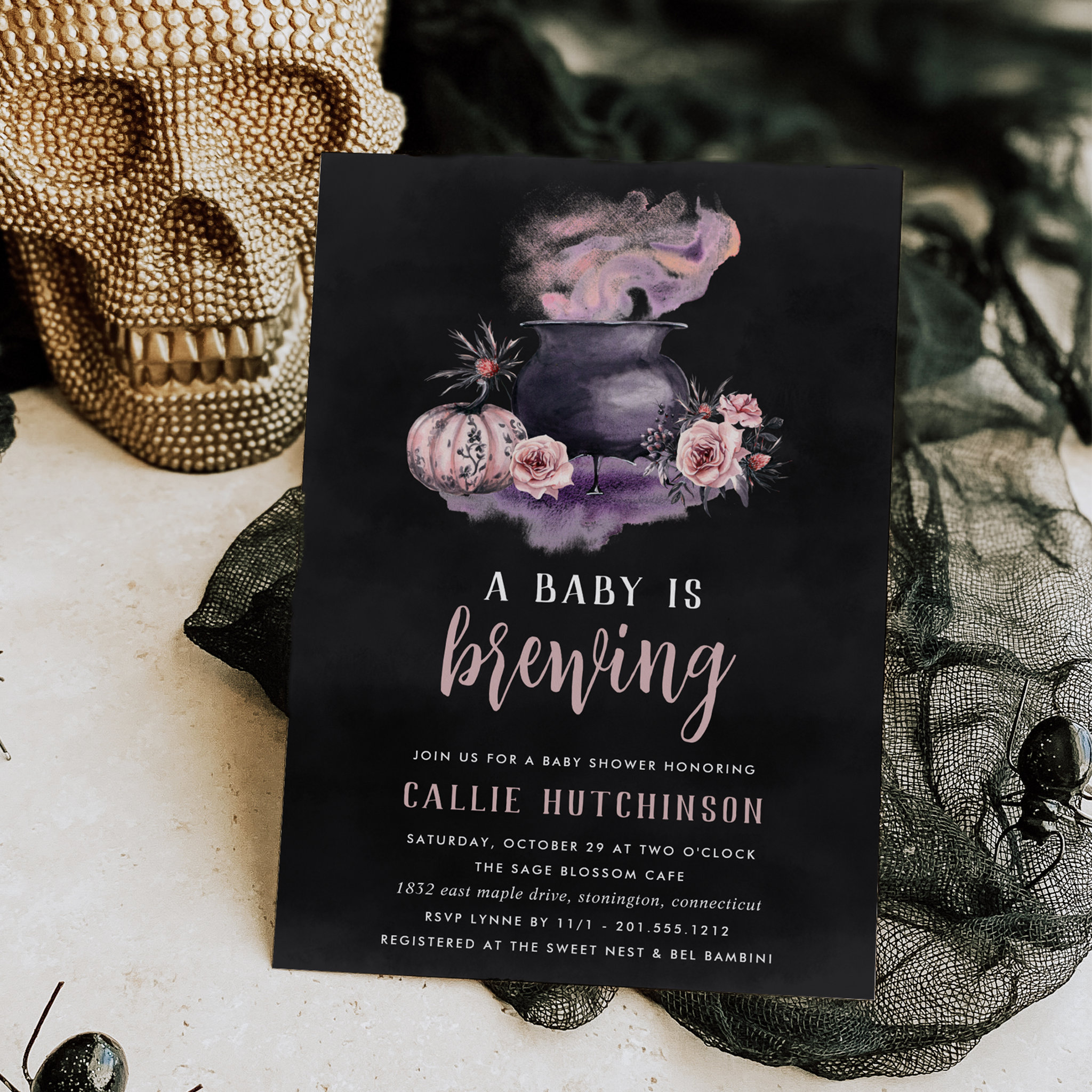 A Baby Is Brewing Cute Halloween Baby Shower Invitation