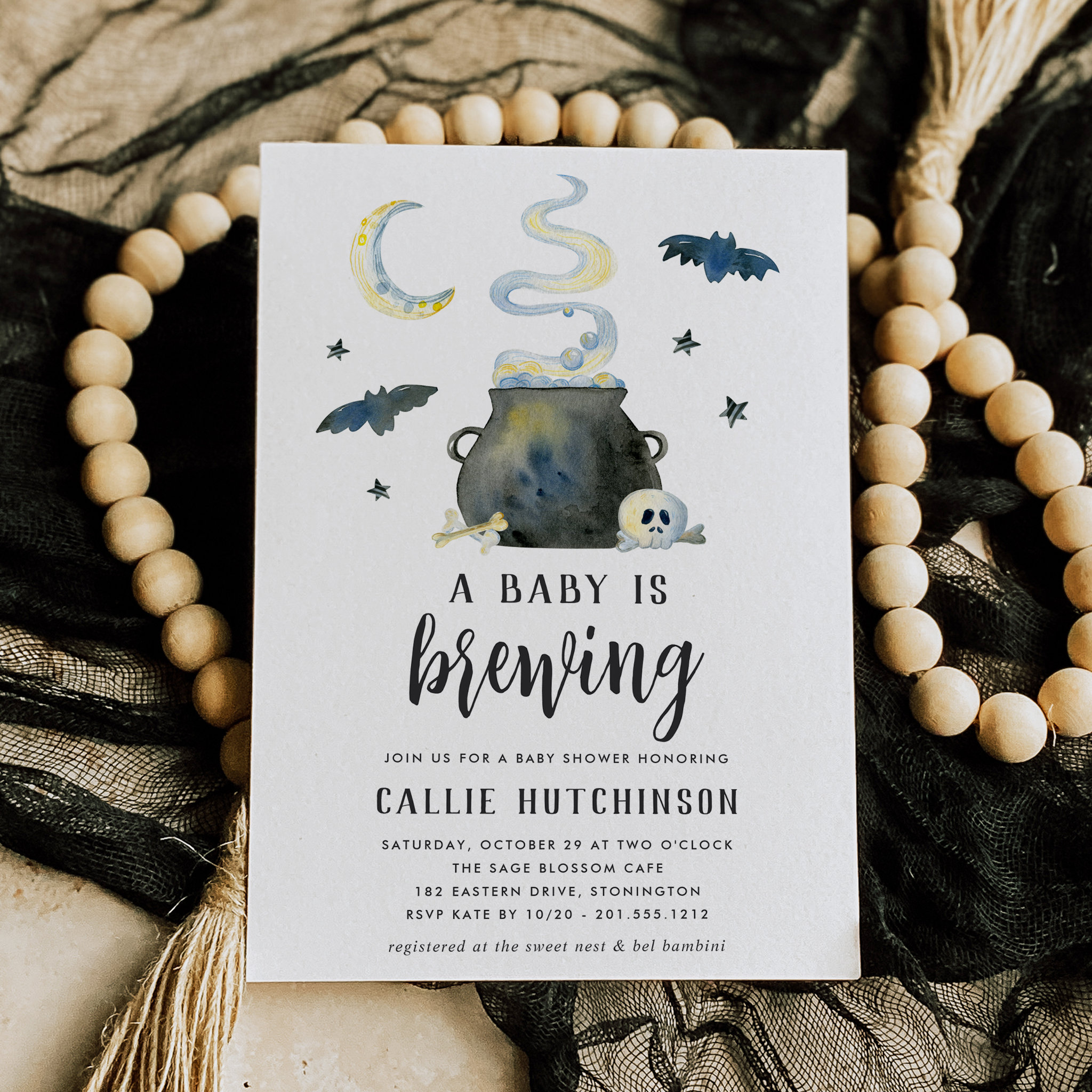 A Baby Is Brewing Cute Halloween Baby Shower Invitation