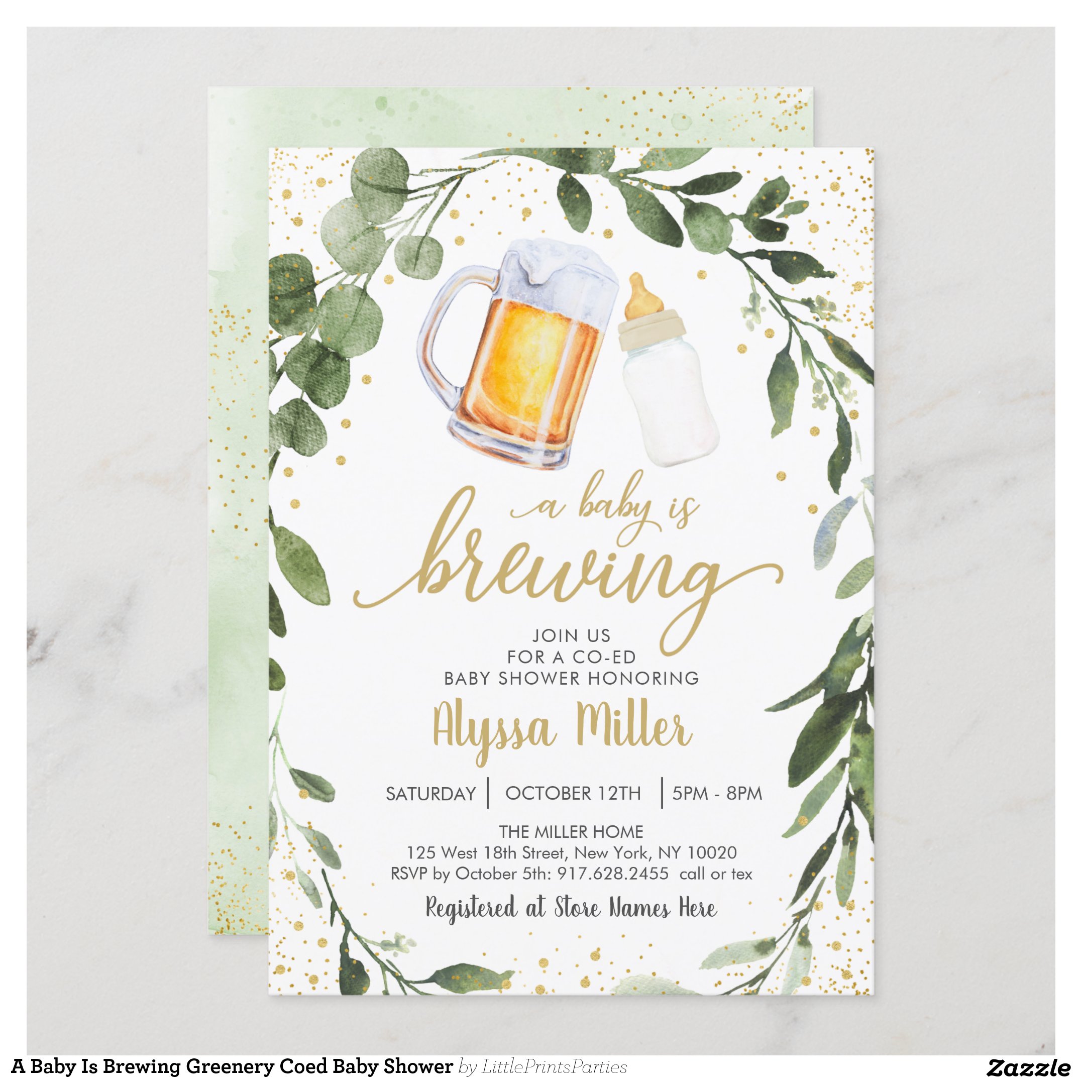 A Baby Is Brewing Greenery Coed Baby Shower Invitation