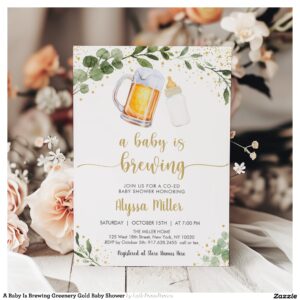 a_baby_is_brewing_greenery_gold_baby_shower_invitation-r_w6omxy_2154 A Baby Is Brewing Greenery Gold Baby Shower Invitation