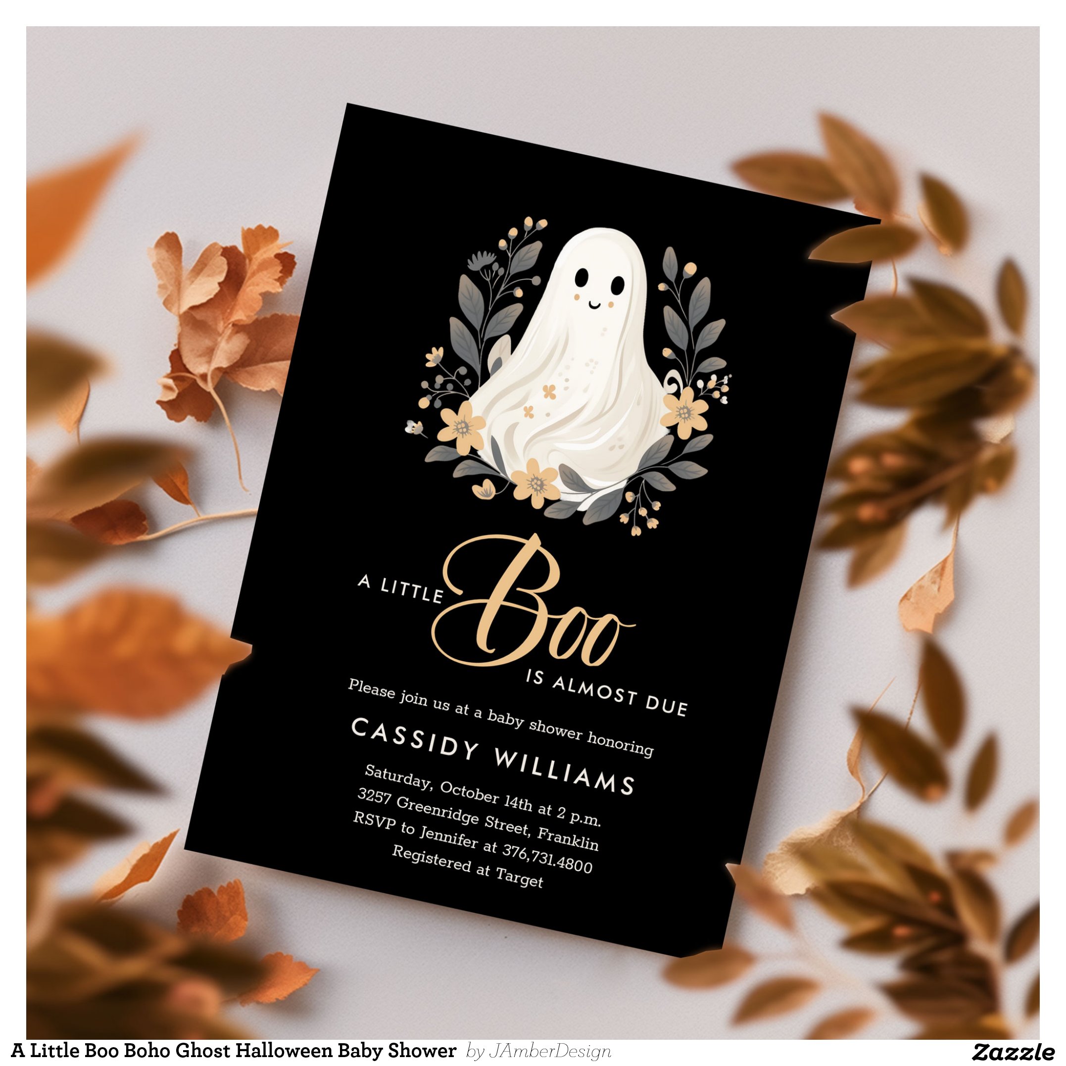 A Little Boo Boho Ghost Halloween Baby Shower Invitation