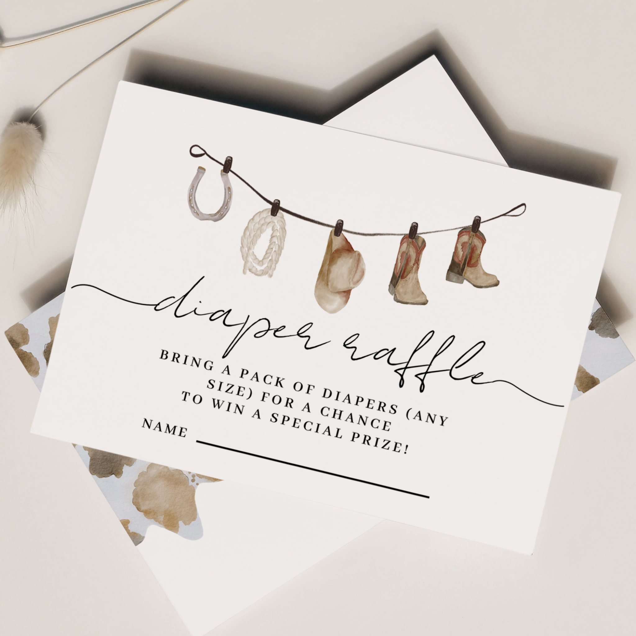 A Little Cowboy is on the way Diaper Raffle Enclosure Card