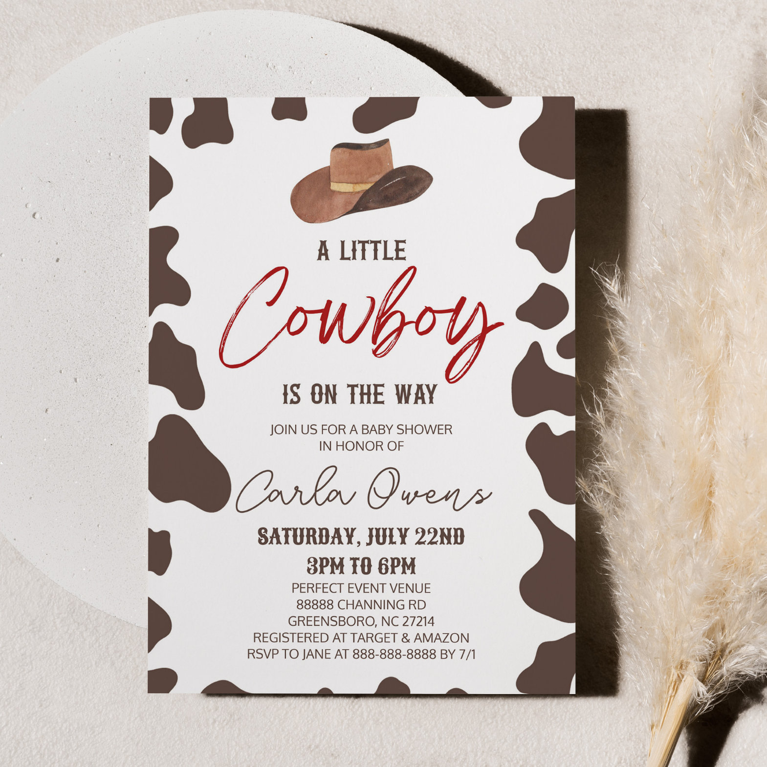 A Little Cowboy Is On The Way! Rodeo Baby Shower Invitation