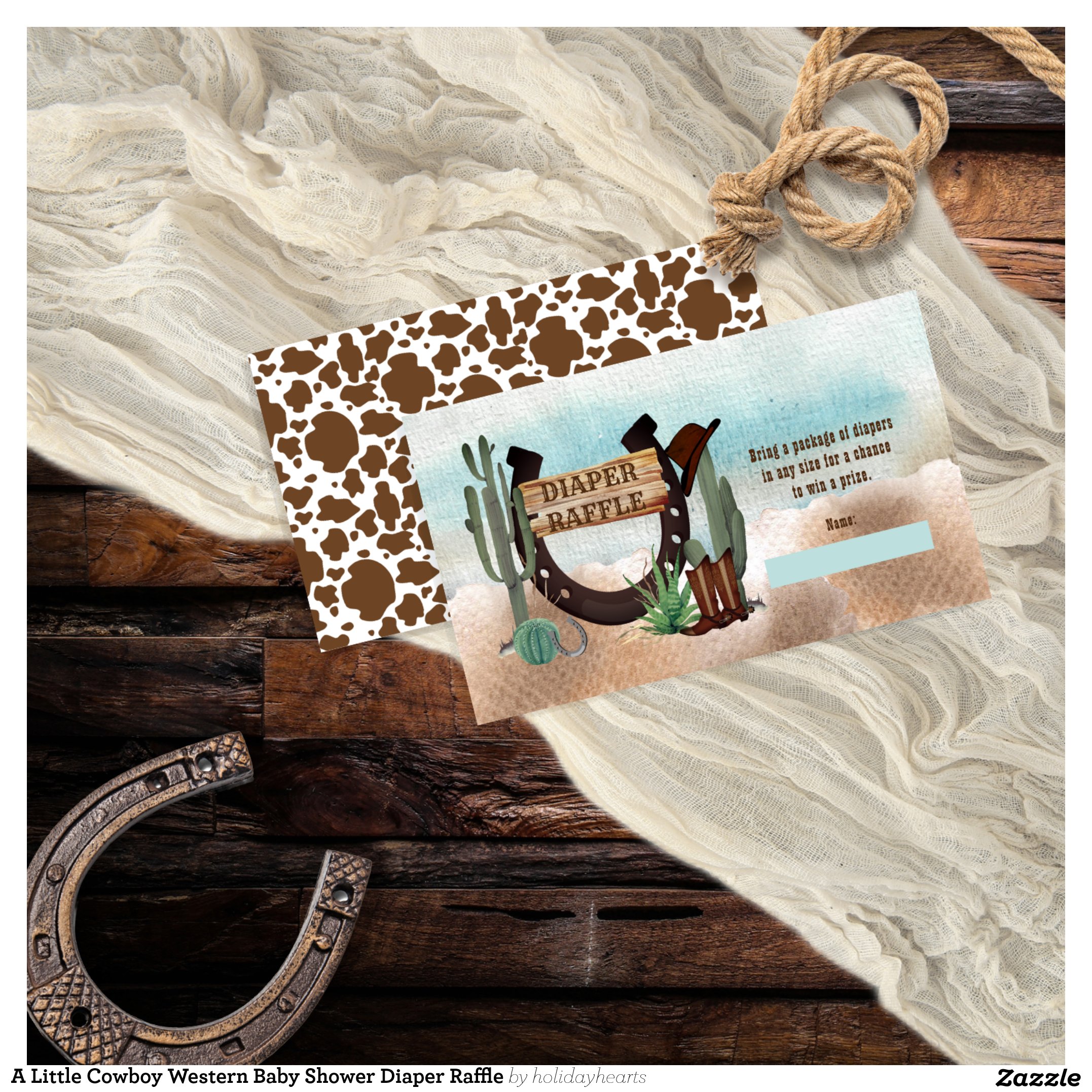 A Little Cowboy Western Baby Shower Diaper Raffle Enclosure Card