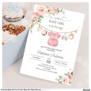 A Sweet Baby Girl Is On Her Way Girl Baby Shower Invitation