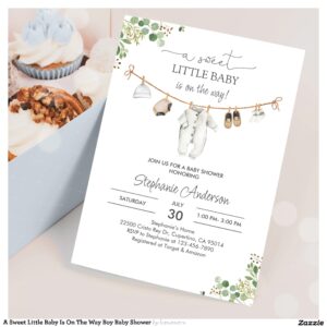 A Sweet Little Baby Is On The Way Boy Baby Shower Invitation