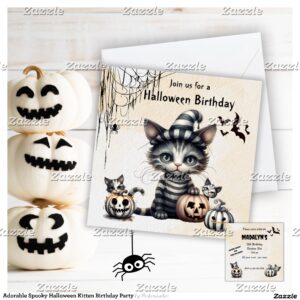 Adorable Spooky Halloween Kitten Birthday Party Invitation