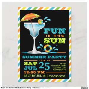 Adult Fun Sun Cocktails Summer Party Invitation