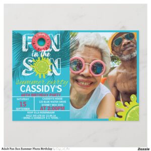 Adult Fun Sun Summer Photo Birthday Invitation