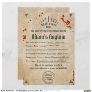 Adult Halloween Lunatic Asylum Spooky Gothic Party Invitation