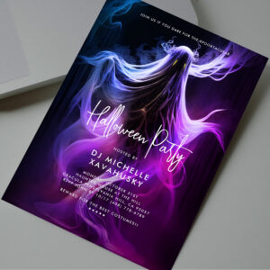 Adult Halloween Party Blue Purple Pink Ghost Invitation