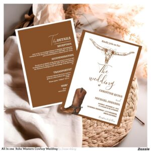 All In one Boho Western Cowboy Wedding Invitation