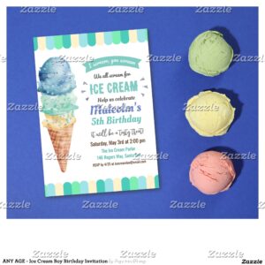 ANY AGE - Ice Cream Boy Birthday Invitation