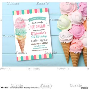 ANY AGE - Ice Cream Glitter Birthday Invitation