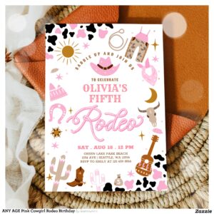 ANY AGE Pink Cowgirl Rodeo Birthday Invitation