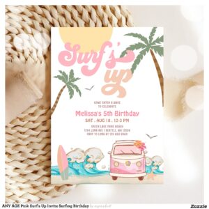ANY AGE Pink Surf's Up Invite Surfing Birthday