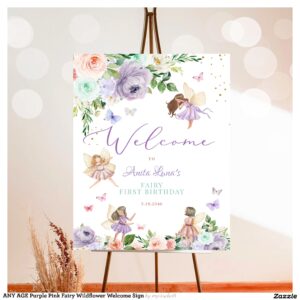 ANY AGE Purple Pink Fairy Wildflower Welcome Sign