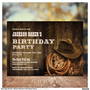 Any Age Rustic Wood Western Birthday Party Invitation