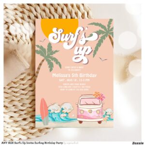 ANY AGE Surf's Up Invite Surfing Birthday Party