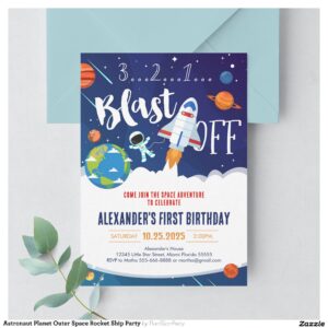 Astronaut Planet Outer Space Rocket Ship Party Invitation