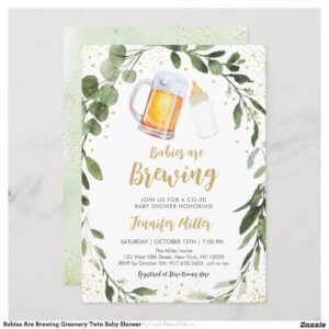 Babies Are Brewing Greenery Twin Baby Shower Invitation