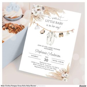 Baby Clothes Pampas Grass Boho Baby Shower Invitation