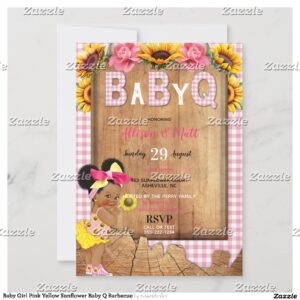 Baby Girl Pink Yellow Sunflower Baby Q Barbecue Invitation