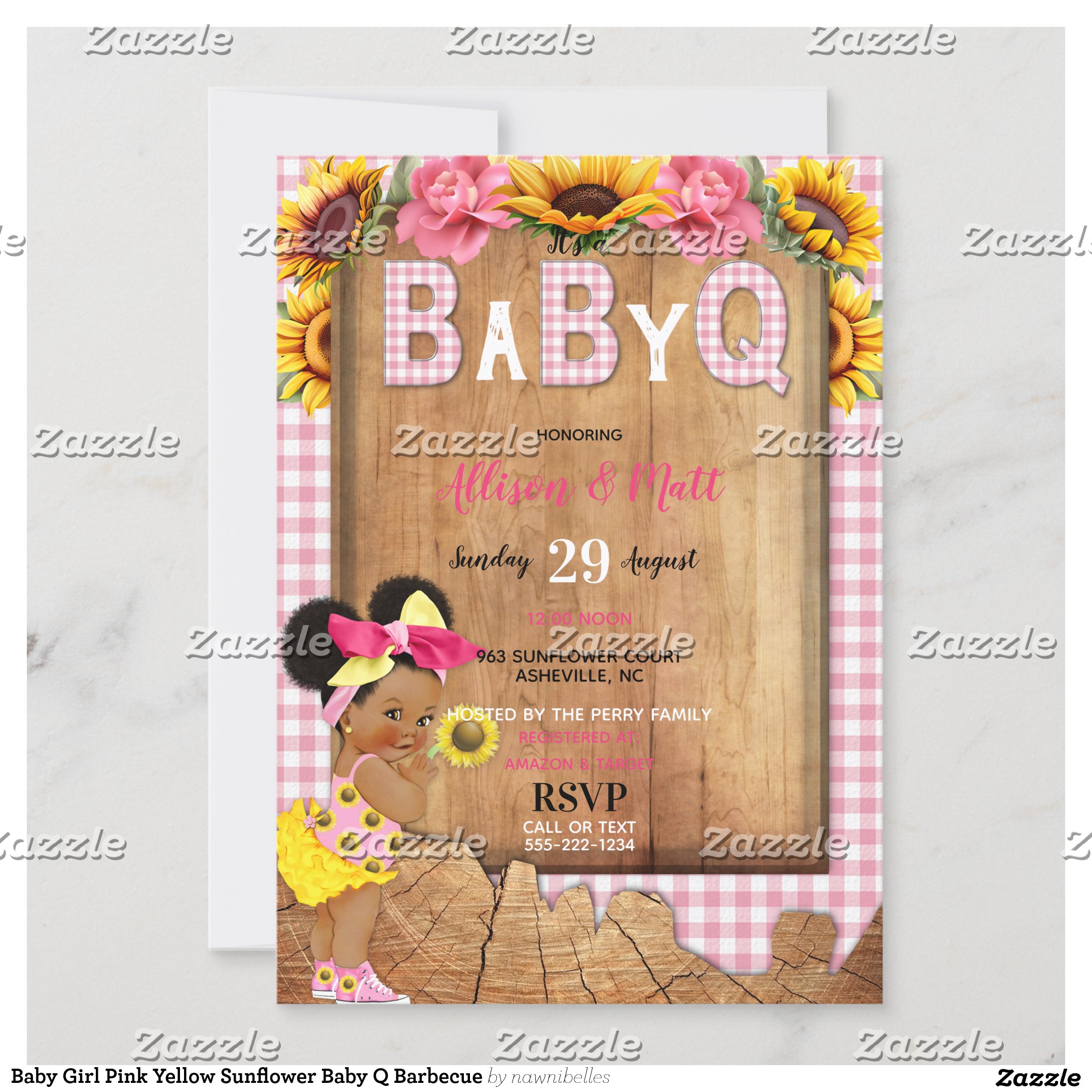 Baby Girl Pink Yellow Sunflower Baby Q Barbecue Invitation