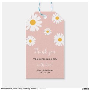 Baby In Bloom, Floral Daisy Girl Baby Shower Gift Tags