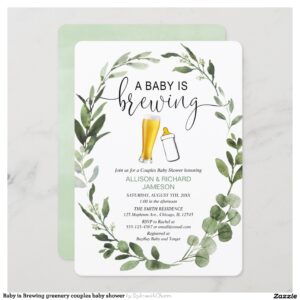 Baby is Brewing greenery couples baby shower Invitation