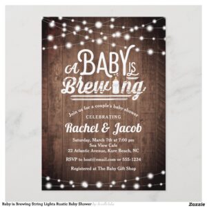 Baby is Brewing String Lights Rustic Baby Shower Invitation