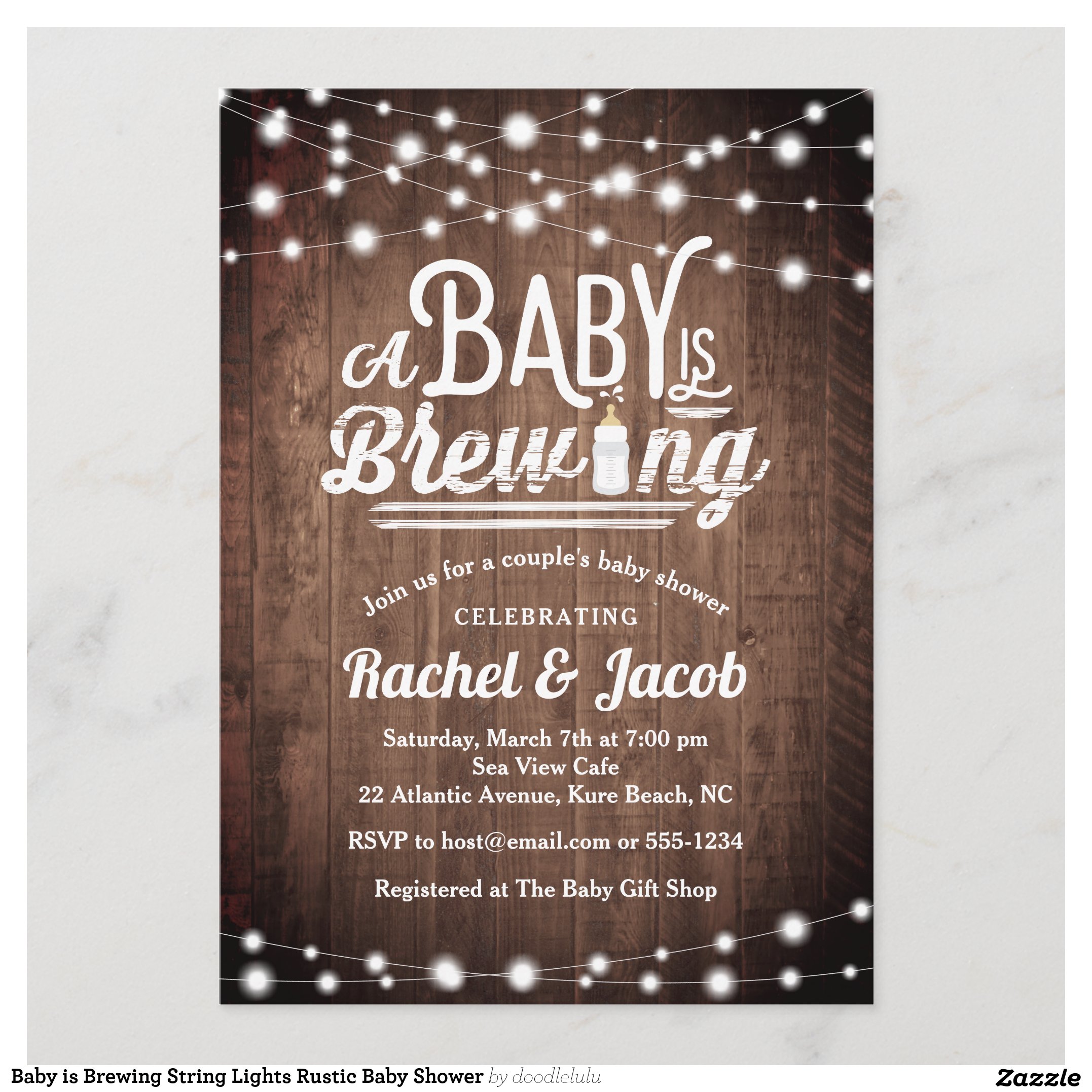 Baby is Brewing String Lights Rustic Baby Shower Invitation