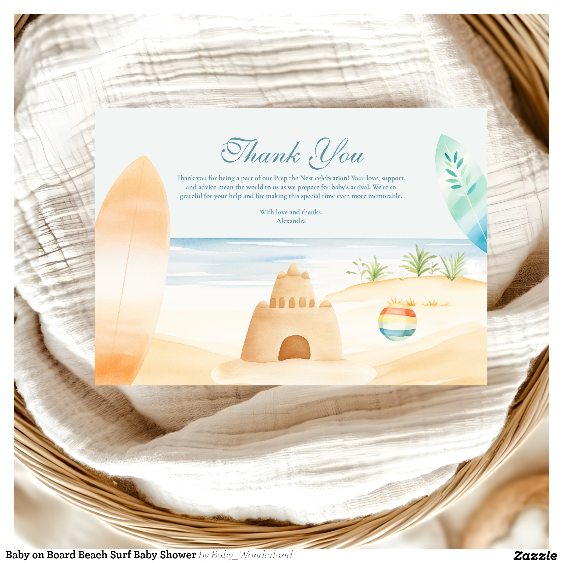 Baby on Board Beach Surf Baby Shower Thank You Card