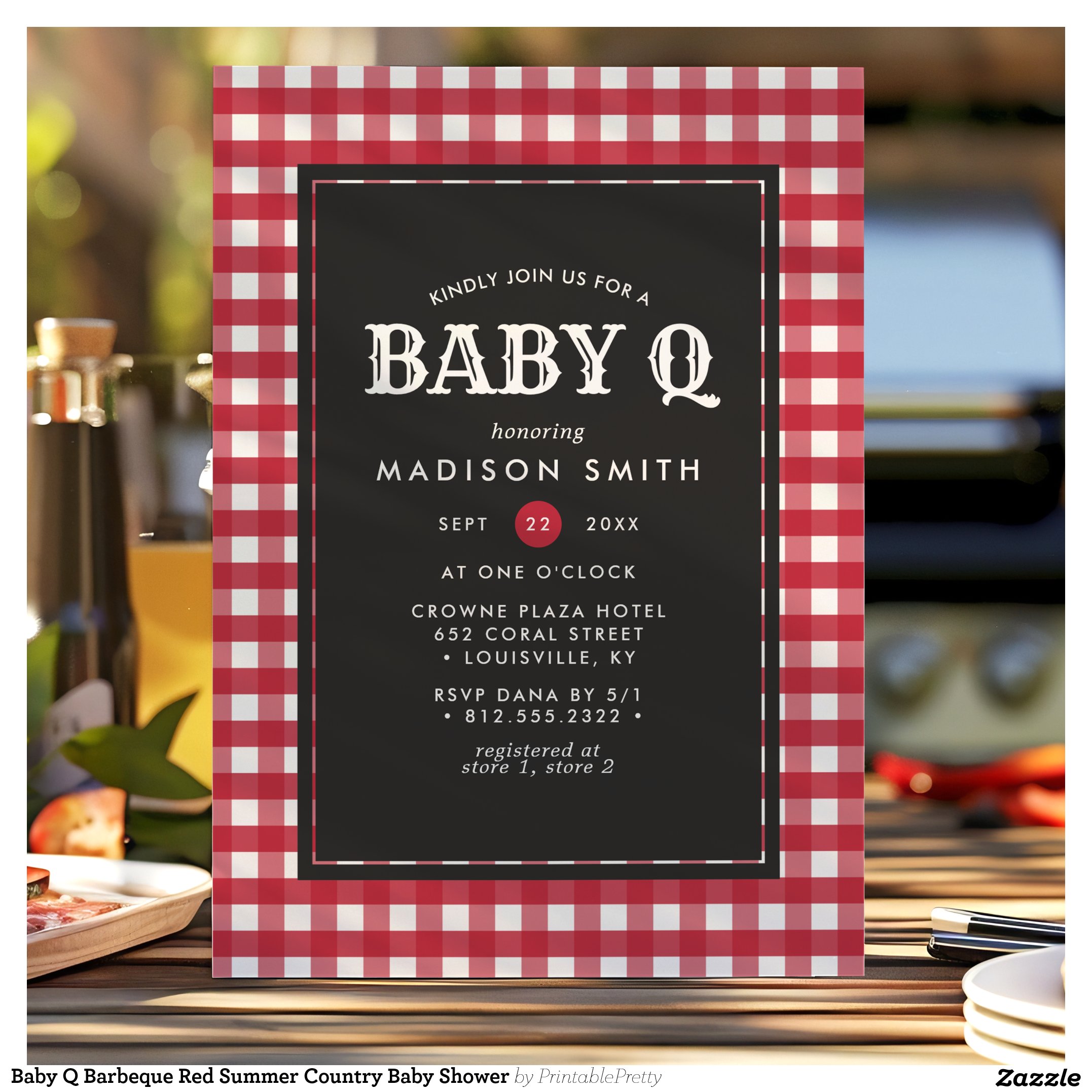 Baby Q Barbeque Red Summer Country Baby Shower Invitation