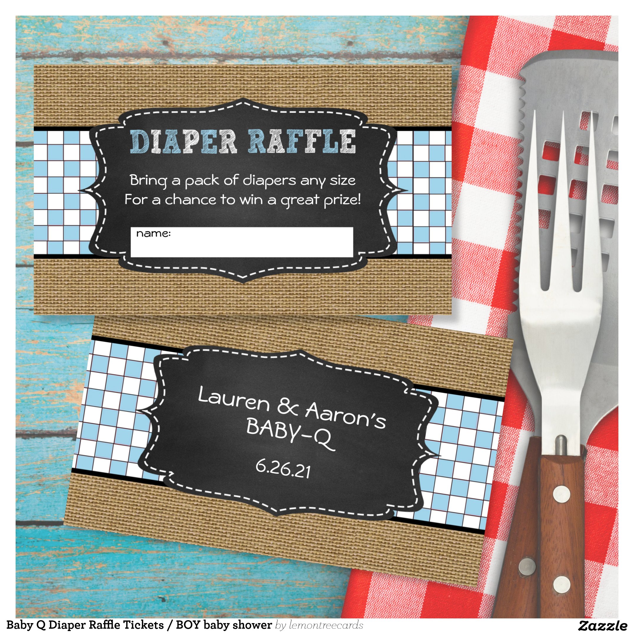 Baby Q Diaper Raffle Tickets / BOY baby shower Enclosure Card