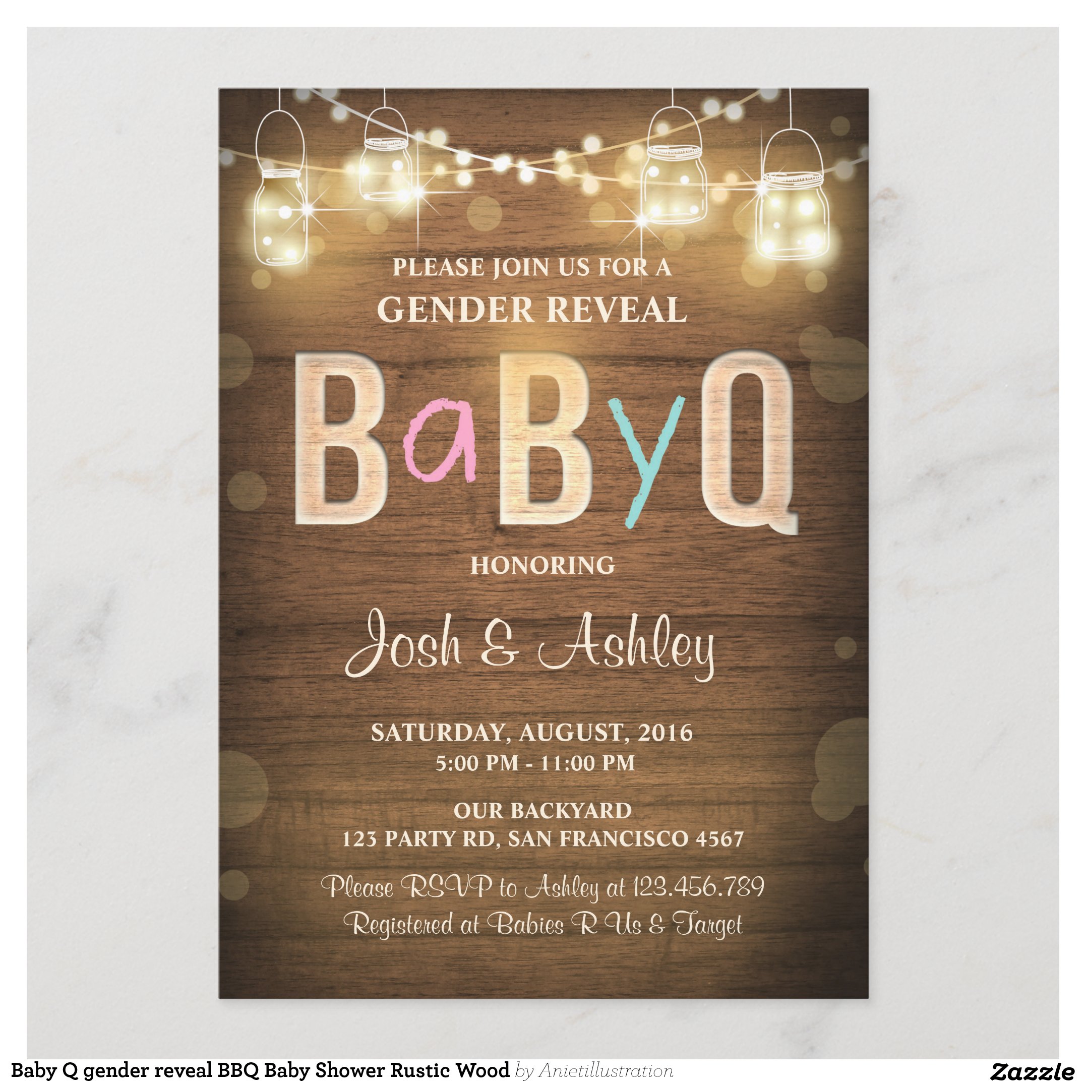 Baby Q gender reveal BBQ Baby Shower Rustic Wood Invitation