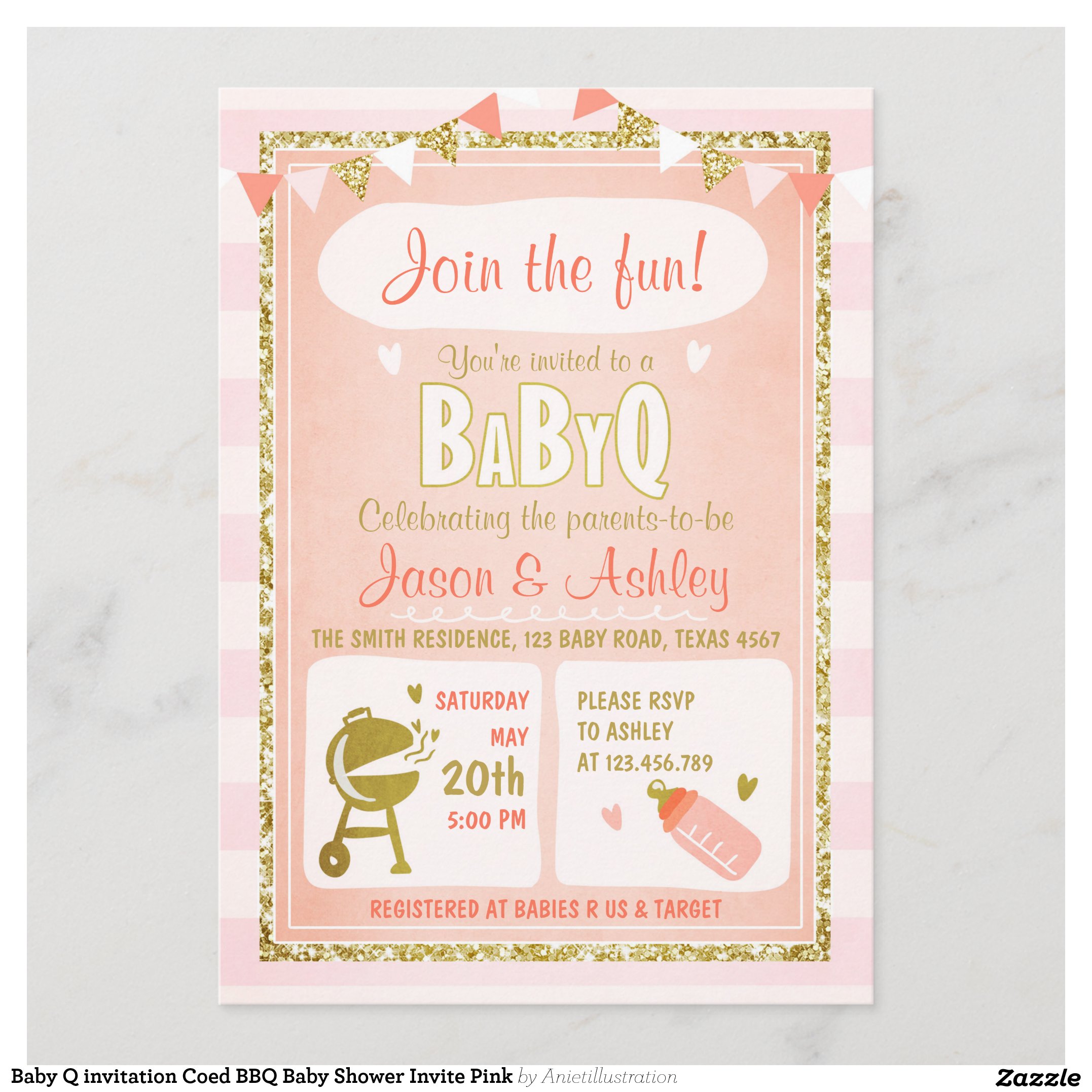 Baby Q invitation Coed BBQ Baby Shower Invite Pink