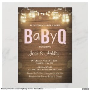 Baby Q invitation Coed BBQ Baby Shower Rustic Pink