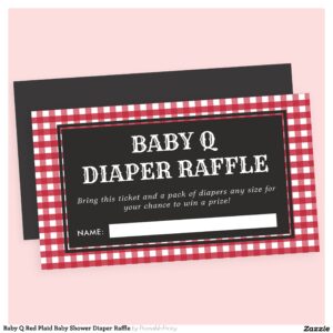 Baby Q Red Plaid Baby Shower Diaper Raffle Enclosure Card