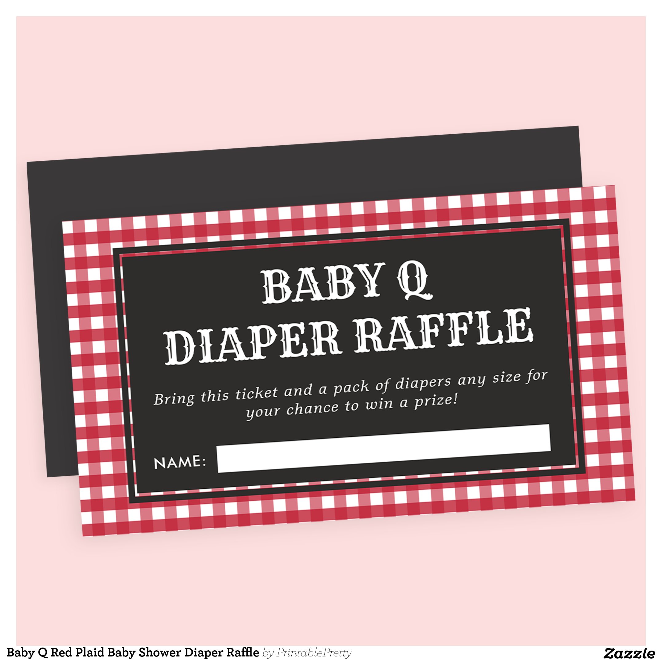 Baby Q Red Plaid Baby Shower Diaper Raffle Enclosure Card